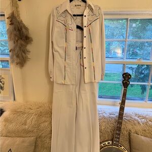 White Embroidered Authentic Vintage Western Dress Shirt and Pants Set